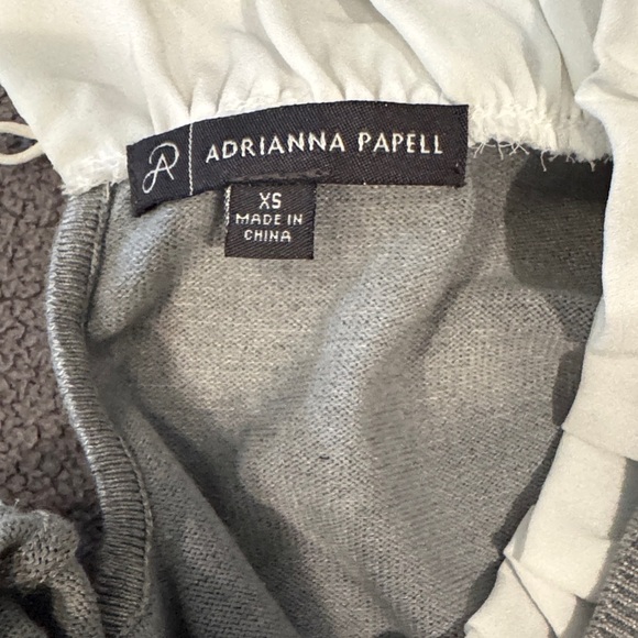 Adrianna Papell Grey/White  Women's Twofer Ruffle Neck Sweater. Size XS - Picture 2 of 7